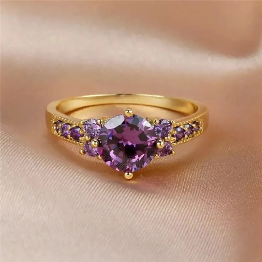 NEW Luxury Dainty Purple Crystal Stone Ring